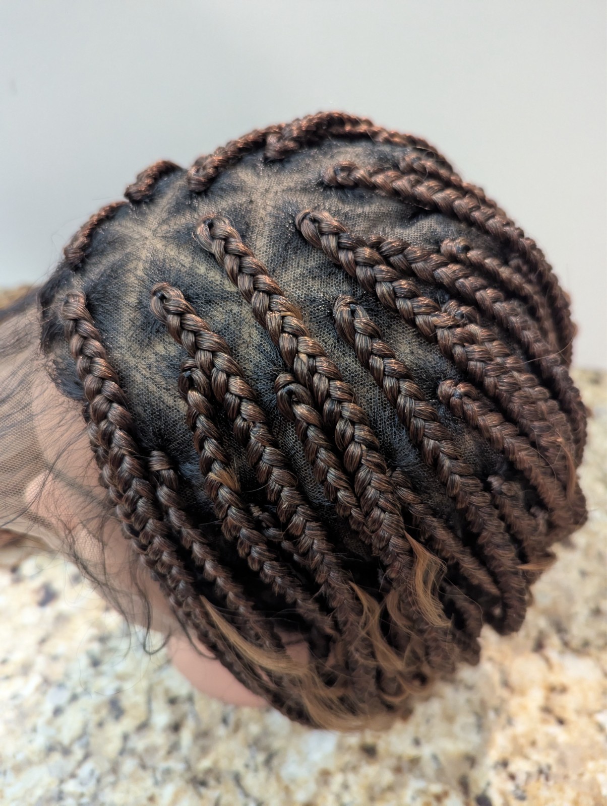 36″ Boho Braided Wig Triangle Knotless Double Lace Front Box Braid Brown