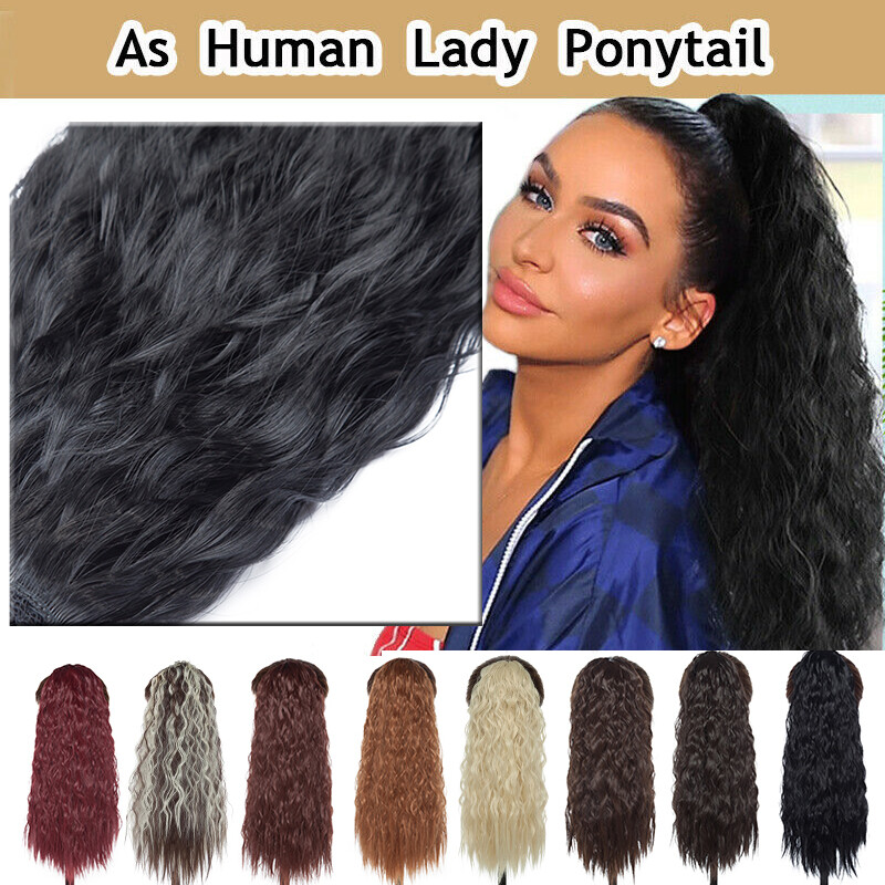 Thick Wrap Around Ponytail Clip in As Human Pony Tail Hairpieces Hair Extension