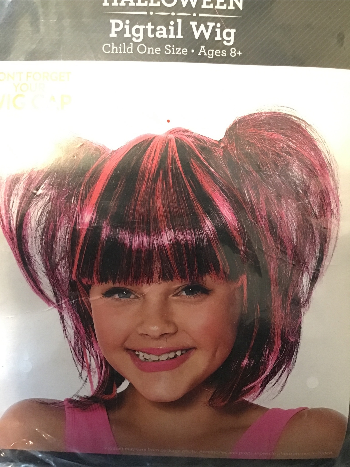 Childs One Size Pigtail Wig Halloween Costume Black with Red, White, or Pink