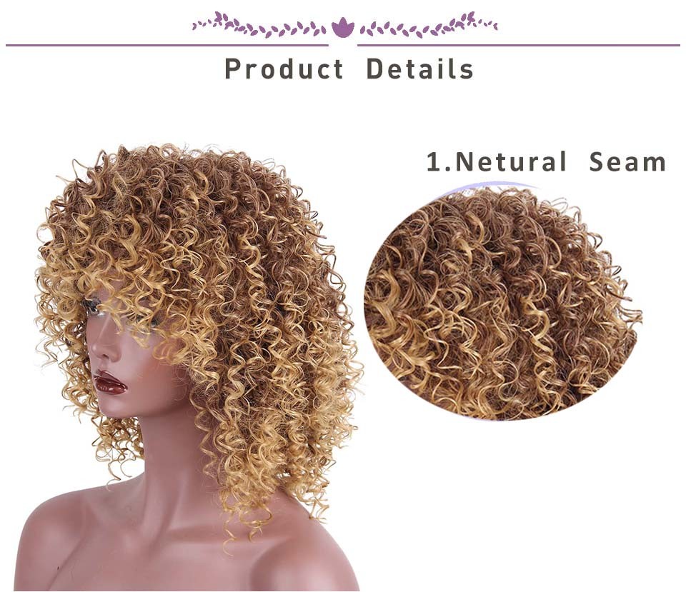 Natural Custom synthetic Afro Kinky Curly Wig light blonde brown women full wig