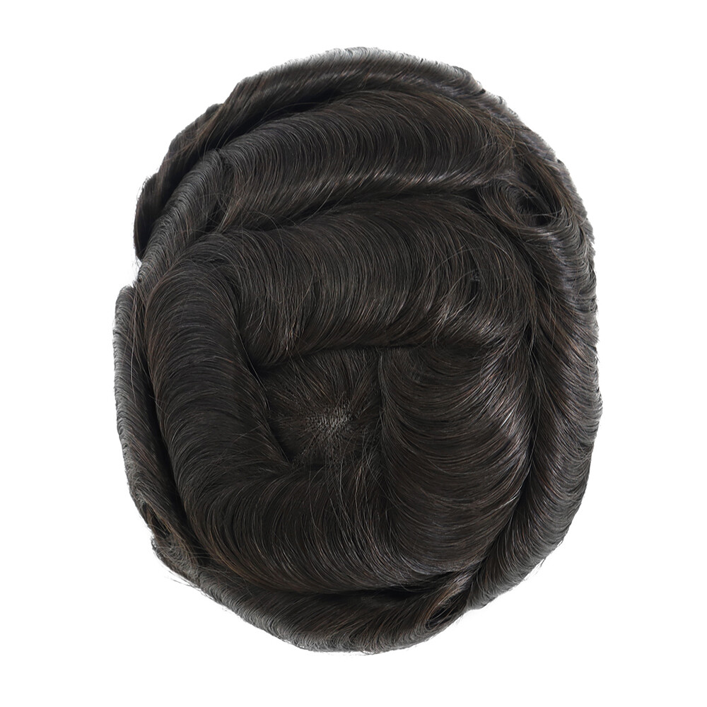Mens Toupee Human Hair Replacement System Hairpiece Fine Mono Poly Skin Toupees