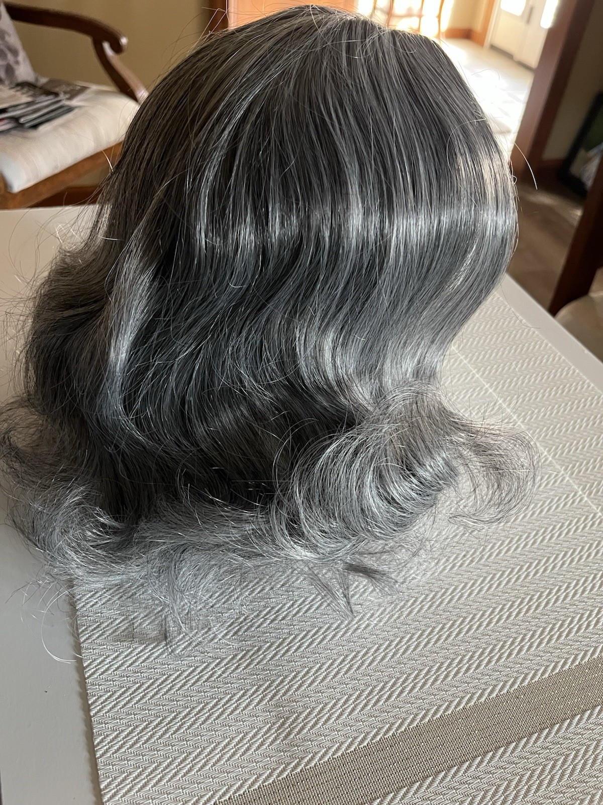 Gray Short Wavy Bob Wig Hairpiece with Cap, Free-Part, Natural Look