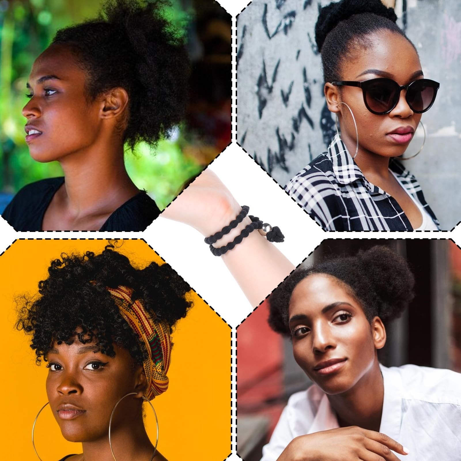 6 Pcs Adjustable Length Hair Ties for Thick Hair Afro Puff Black Women Girls,…