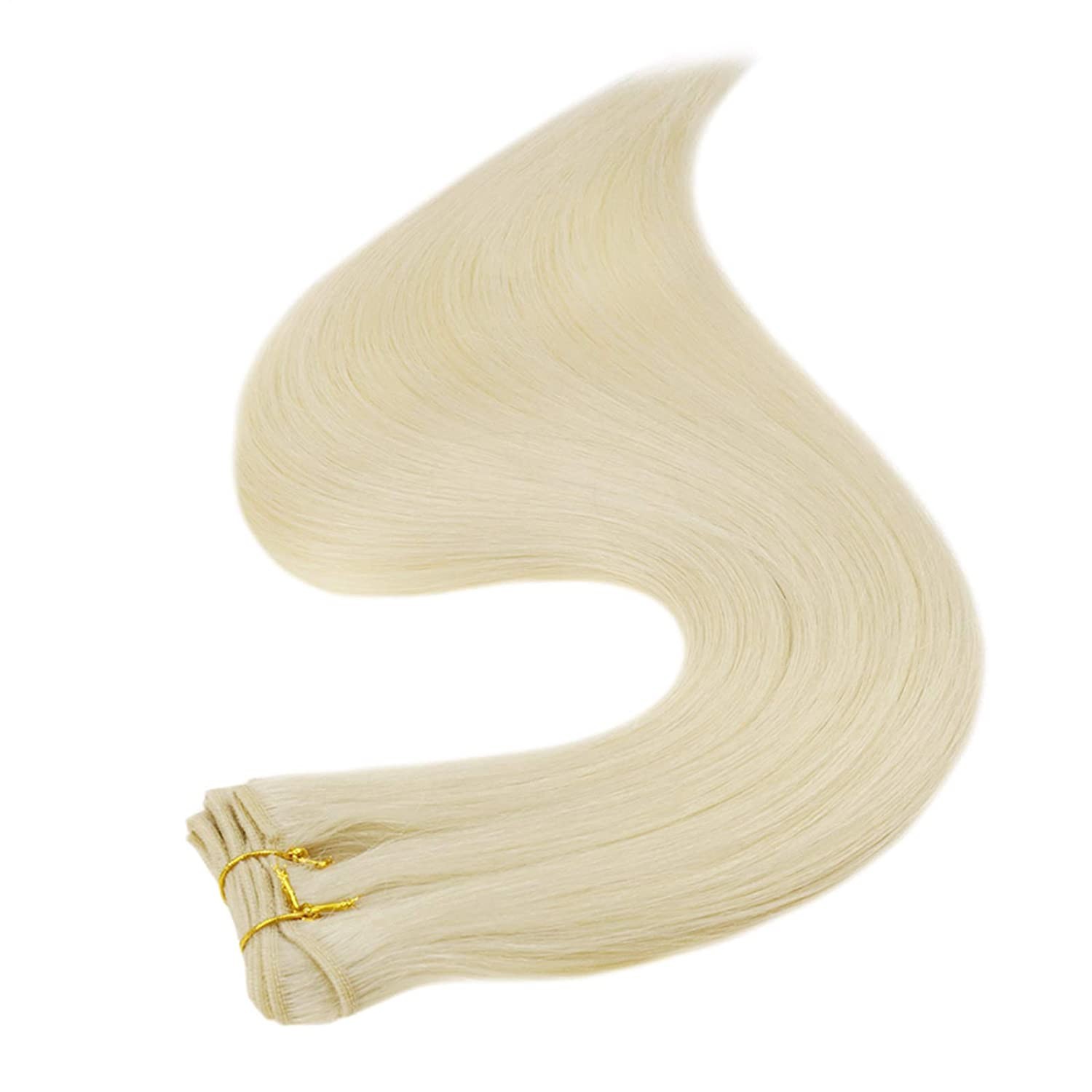 Sew in Weft Human Hair Extensions Double Weft Weave RemyHair Platinum Blonde28in