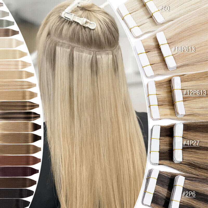 Invisible Tape-In Human Hair Extensions Skin Weft Remy Hair Ombre Thick 60pc US