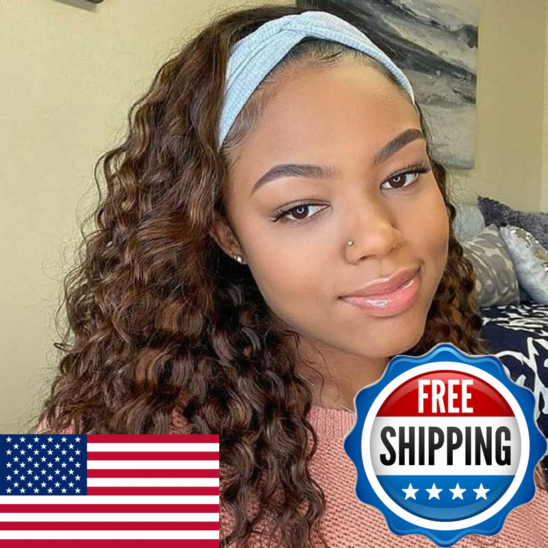 Lauberita Chocolate Brown Headband Wig Human Hair For Women 4 Deep Wave