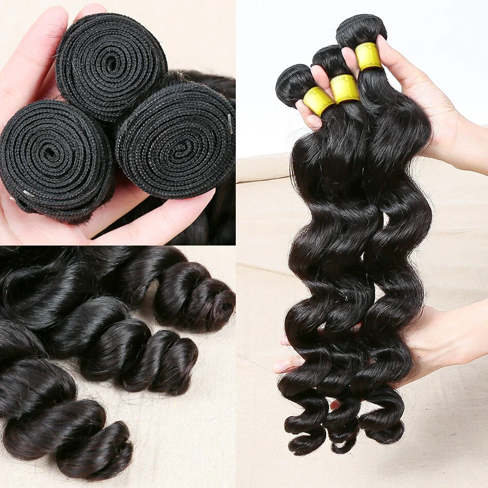 Loose Wave Double Weft 1 3 5 Human Hair Hair Curly 100% Human Hair Weave Bundle
