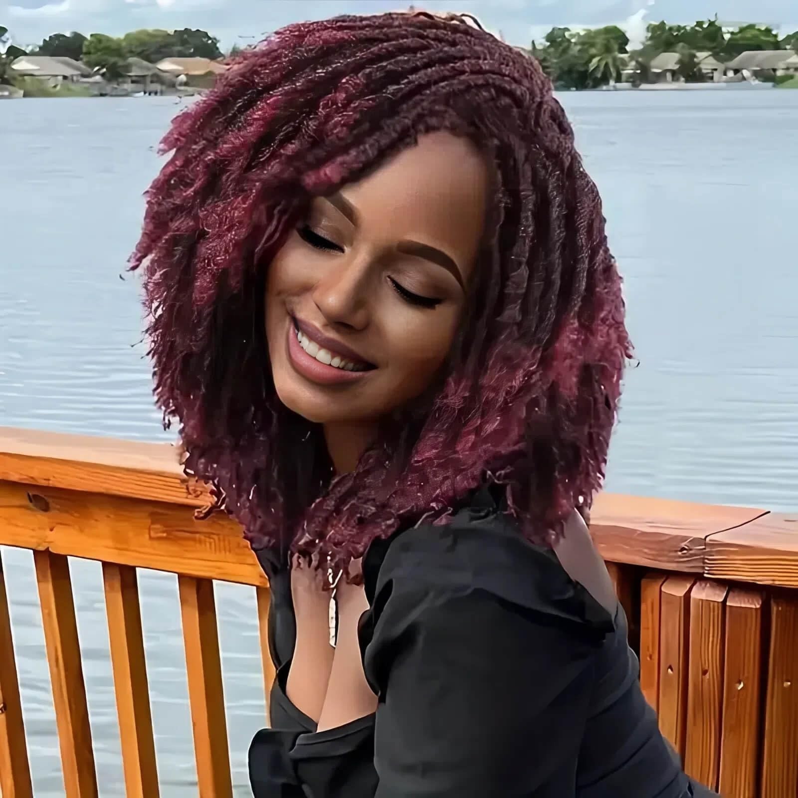 6 Inch Short Dreadlock Wigs for Black 99J Wine Red Synthetic Hair Afro Curly …