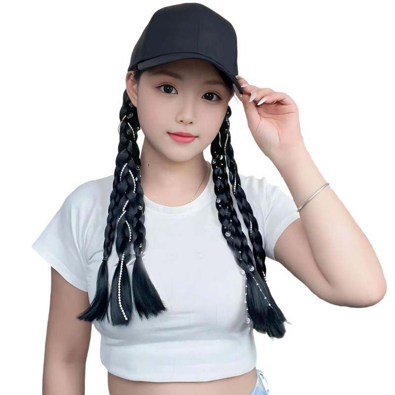 Braided Curls Baseball Cap Wigs Integrated Synthetic Hair for Casual Wear