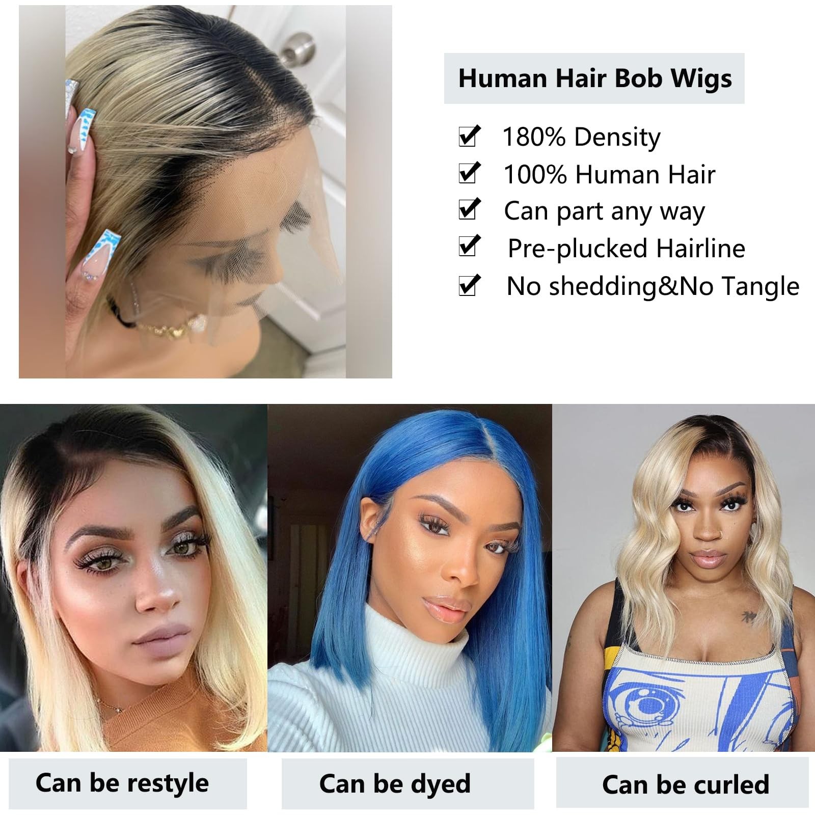 Oimigo Highlight Bob Wigs Human Hair 13X4 Hd Lace Frontal Wig Part Blonde Bob