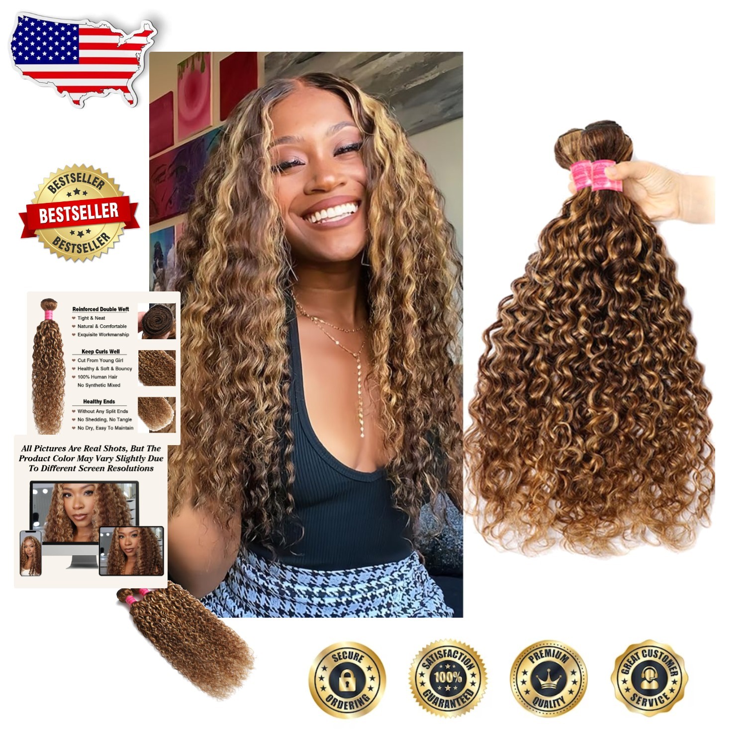 Brazilian Virgin Hair Water Wave Bundles 4/27 Honey Blonde Ombre 16-20″