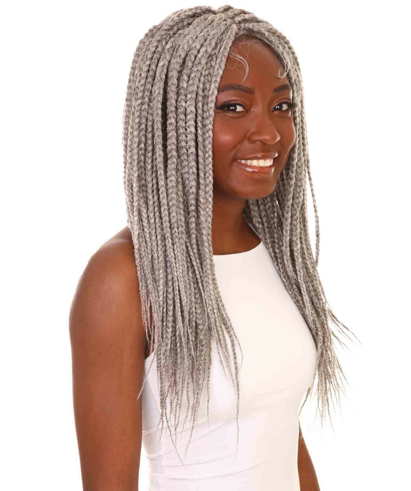 LUXLUXE Uyai Straight 23″ 4X4 Hand-Tied Lace Braided Wig,BLT-0122, Grey