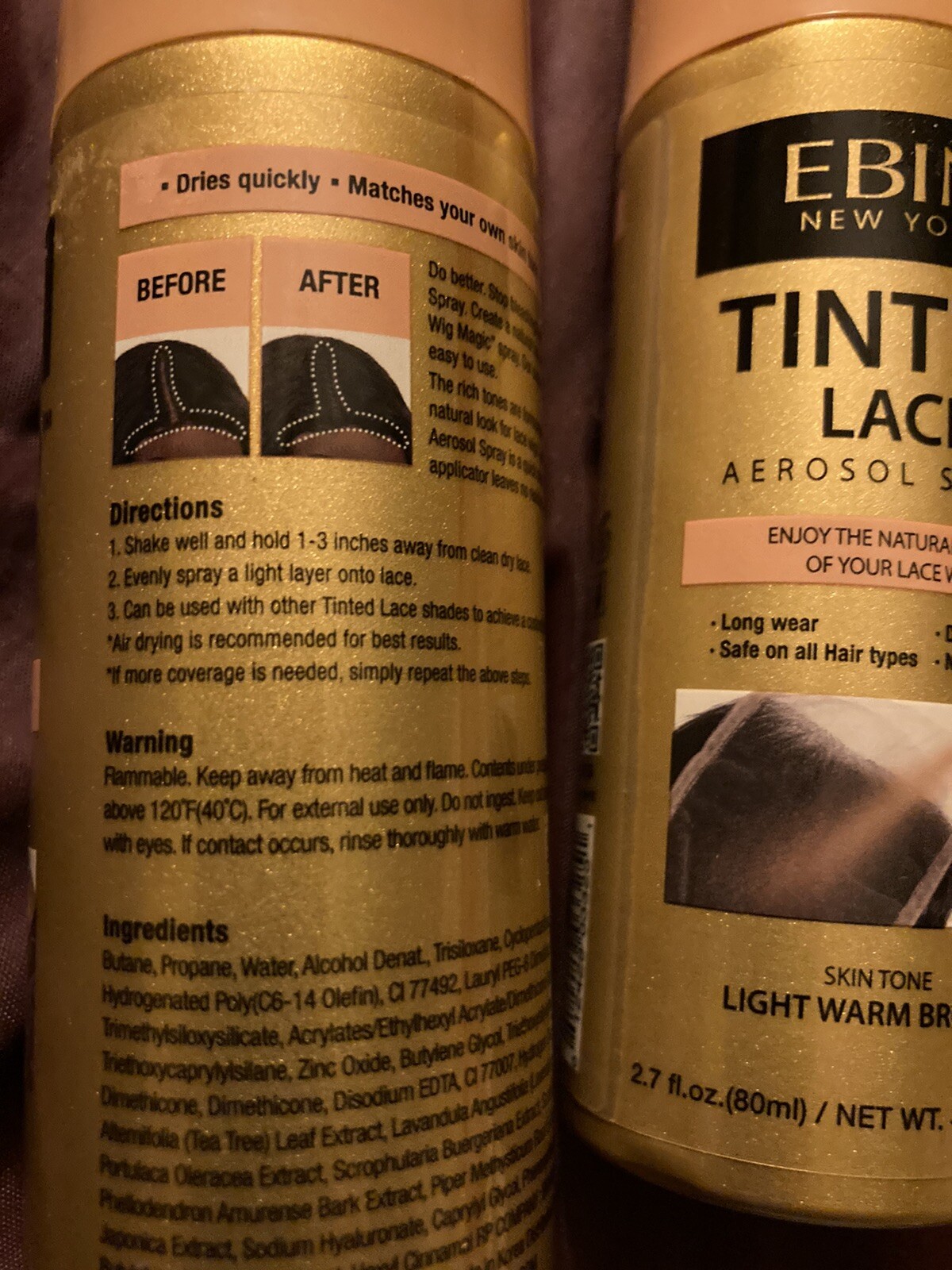 EBIN NEW YORK Tinted Lace Spray – Light Warm Brown 2.7 Oz ea Lot of 3