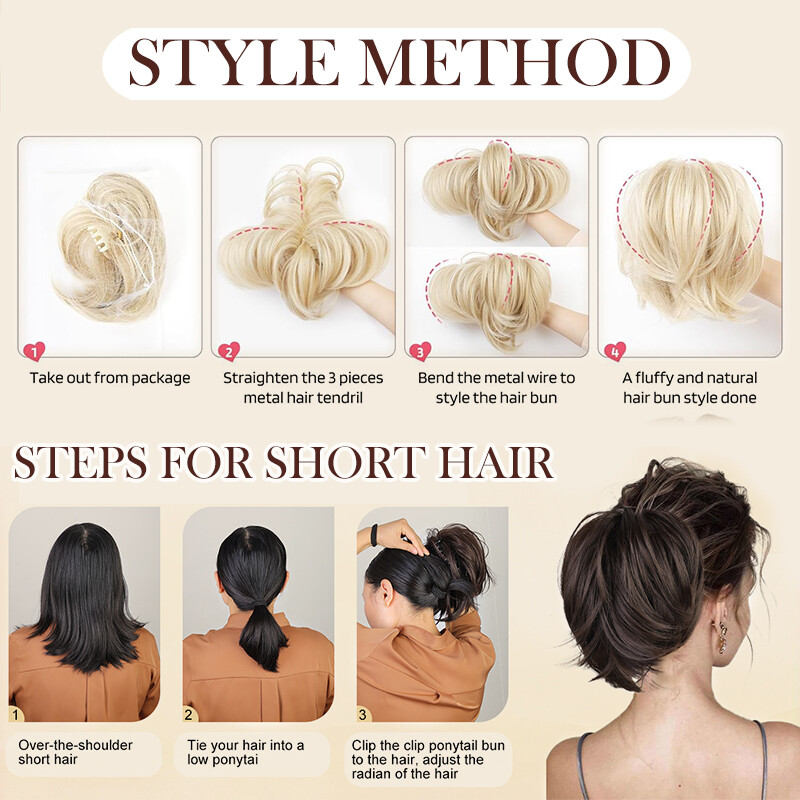 Claw On Messy Bun Updo Scrunchie Clip In Hair Ponytail Extension Highlight Brown