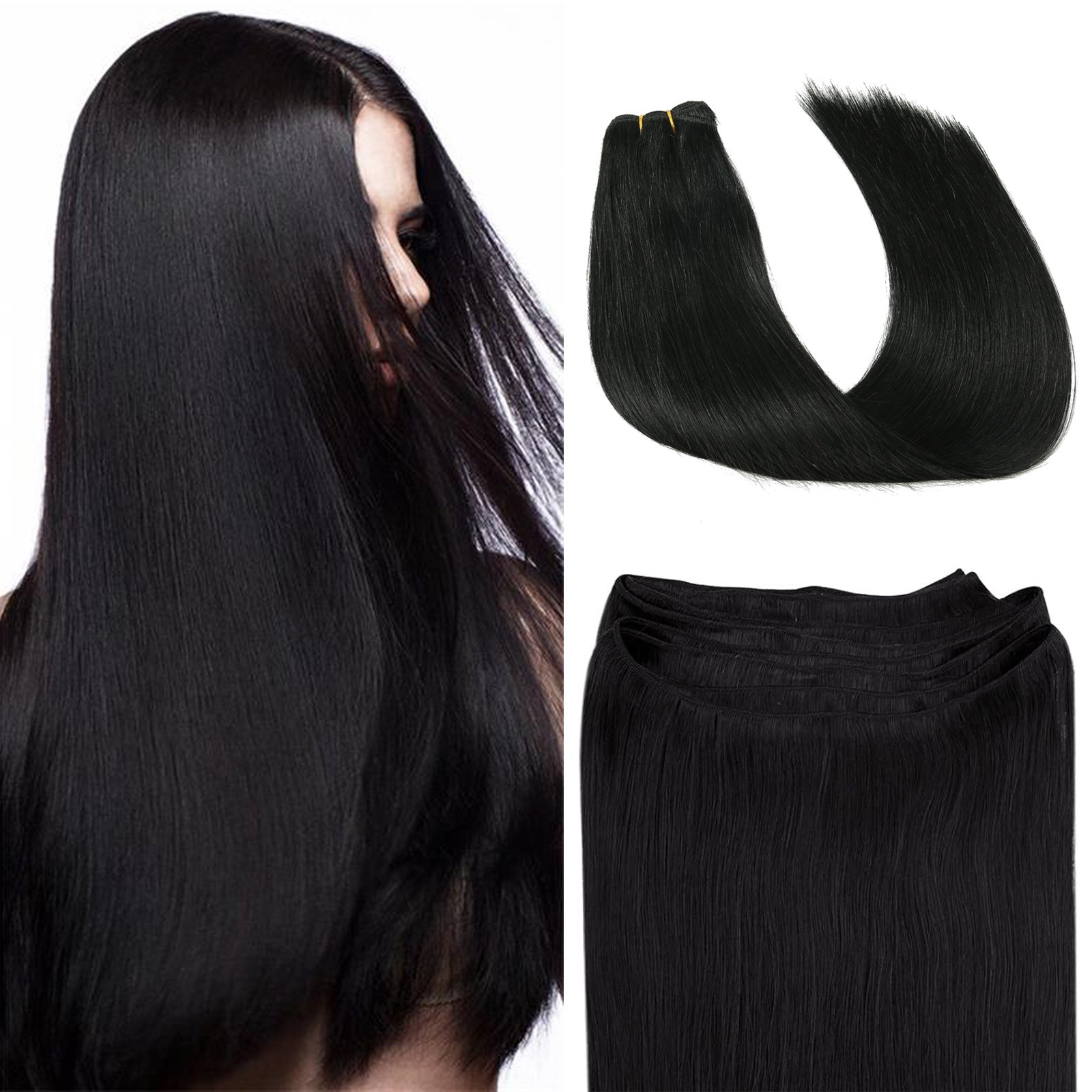 Machine Weft Sew In Remy Human Hair Extensions Double Weft Brazilian Hair Weave