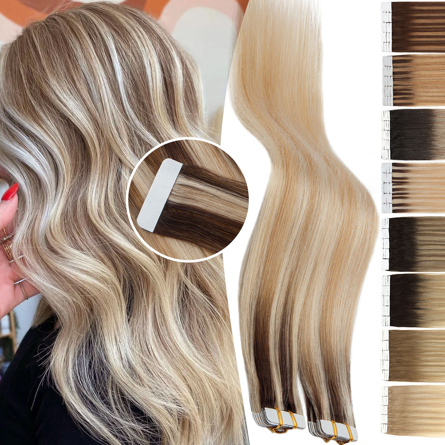 150G 60PCS Tape In Russian Remy Thick Human Hair Extensions Seamless Skin Weft Q