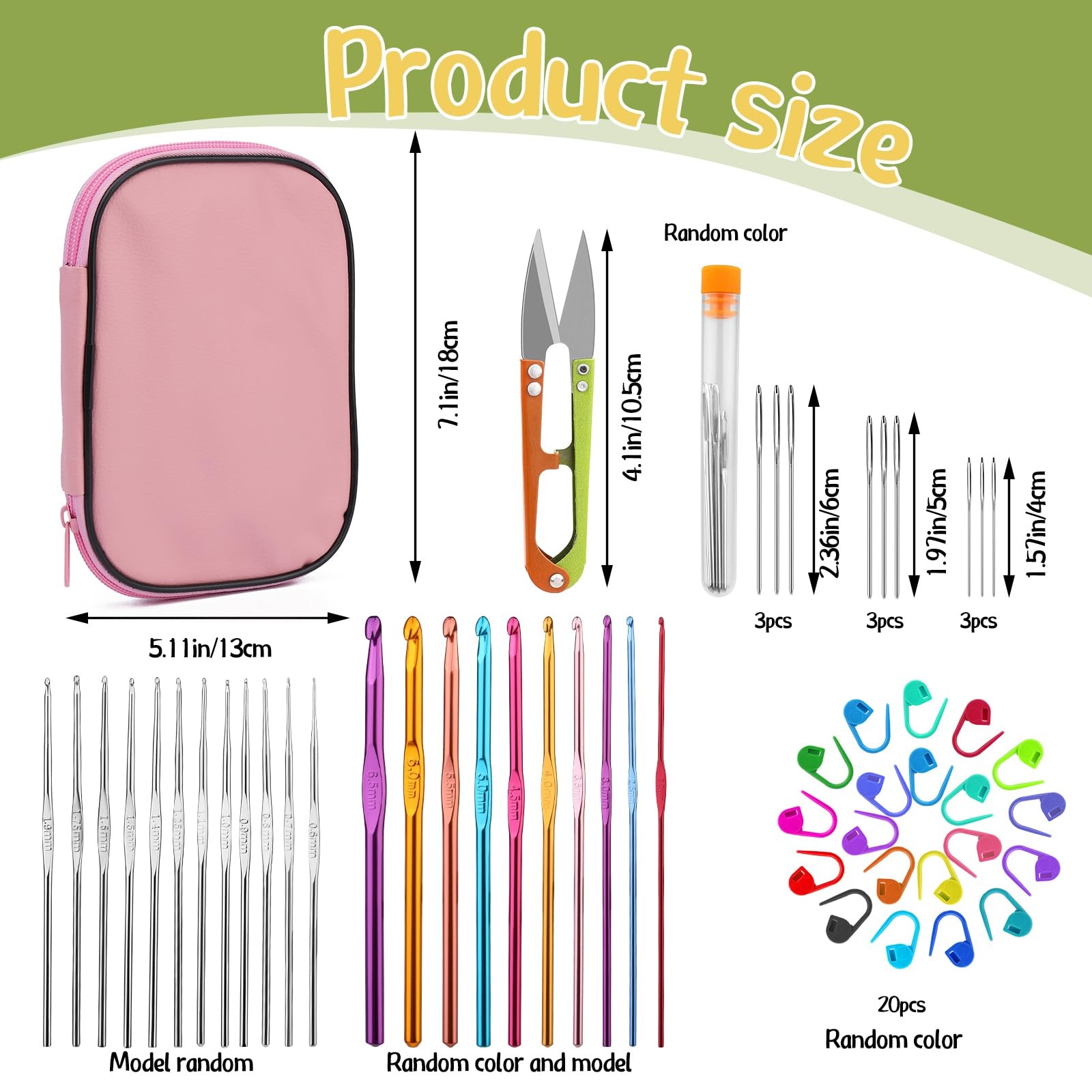 IMZAY 54 Pcs Crochet Hooks Set, 0.6mm-6.5mm Pink