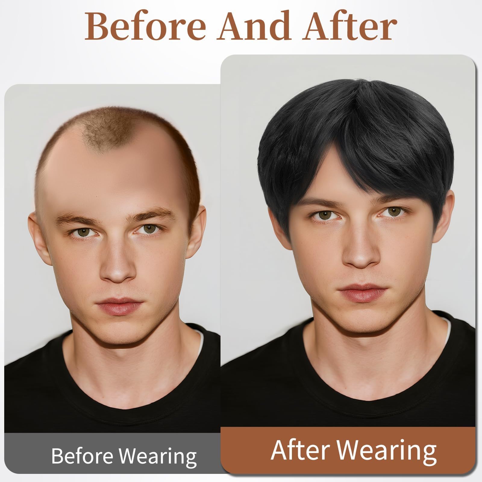 Black Side Part Short Synthetic Wig High Temperature Fiber Full Head Wig for Men