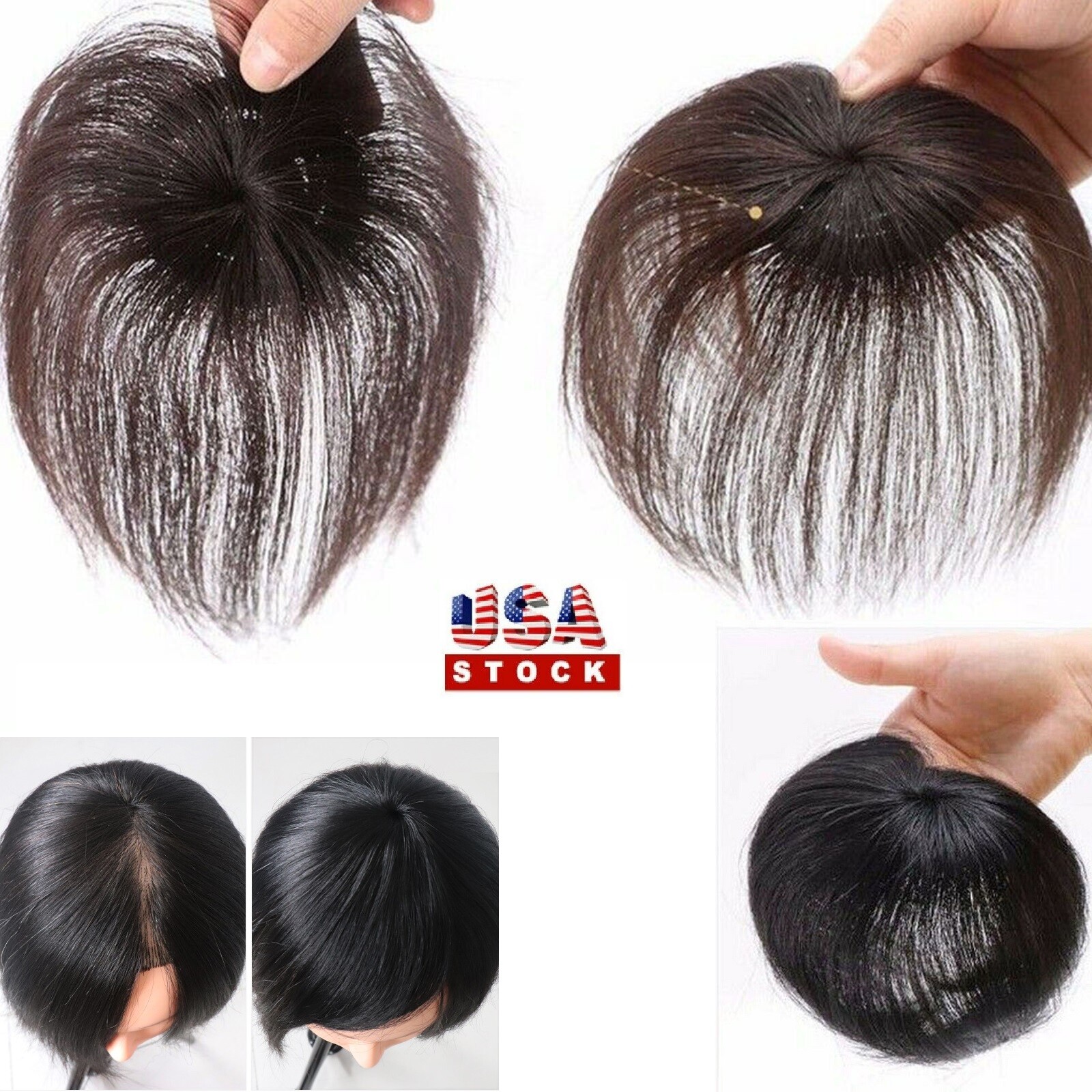 100% Human Hair Topper Clip in Thin Hairpiece Toupee Top Pieces Wiglet for Women