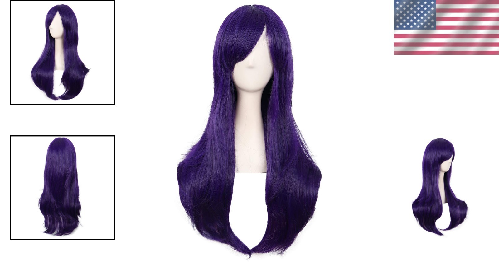 Modern Dark Purple Curly Wig 70cm with Adjustable Cap for Cosplay
