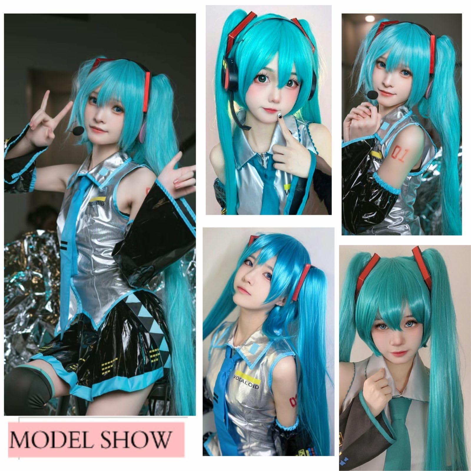 47 Inch Long Green Wig with Bangs for Women with Two Detachable Ponytails + W…