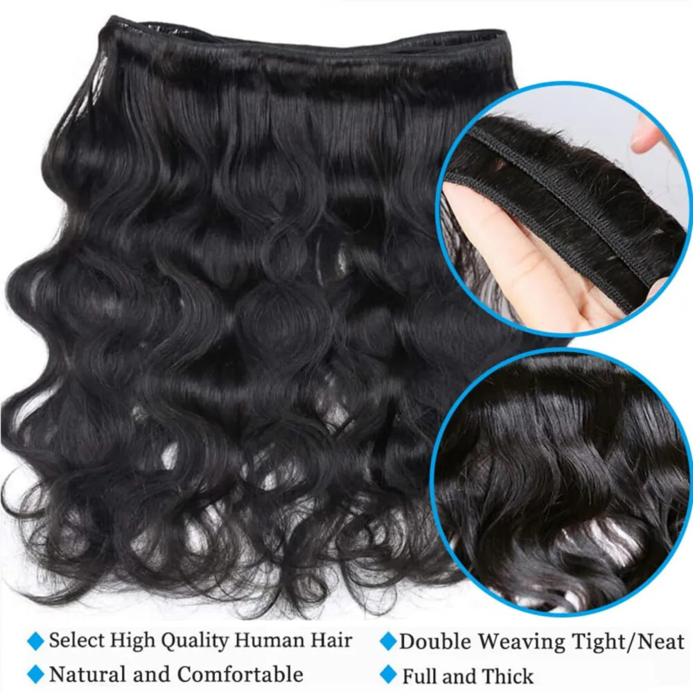 1B Natural Black Body Wave Human Hair Extensions Brazilian 100% Unprocessed Remy