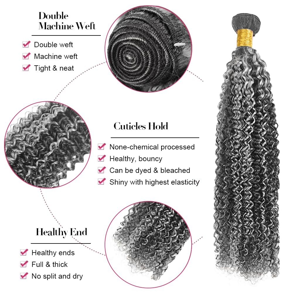 Fridnae Ombre Bundle P1Bgray Curly Wave Human Hair Bundles Salt And Pepper