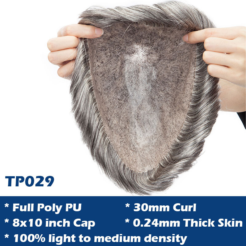 Durable Mens Toupee Human Hair Replacement System Hairpiece Fine Mono Poly Skin