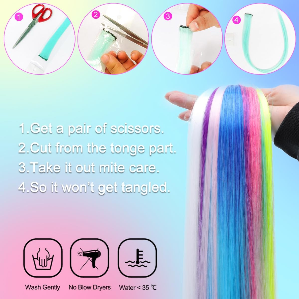 Ice Cream Color 32Pcs Colored Hair Extensions,Multi-colors Party Highlights C…