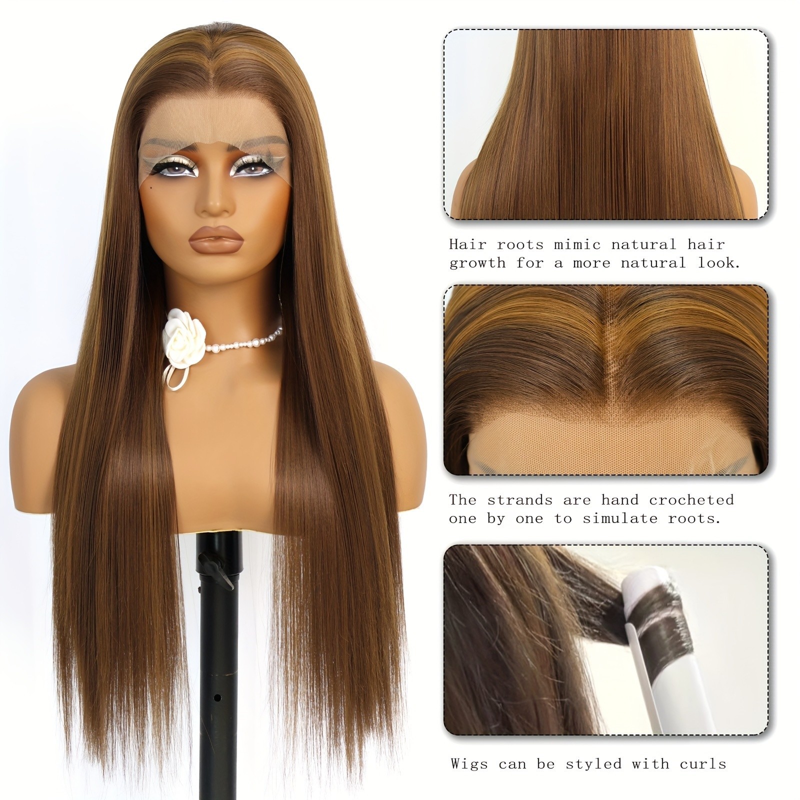 Brown Blonde Highlights 13×4 Pre Plucked Long Straight Lace Front Wigs Glueless