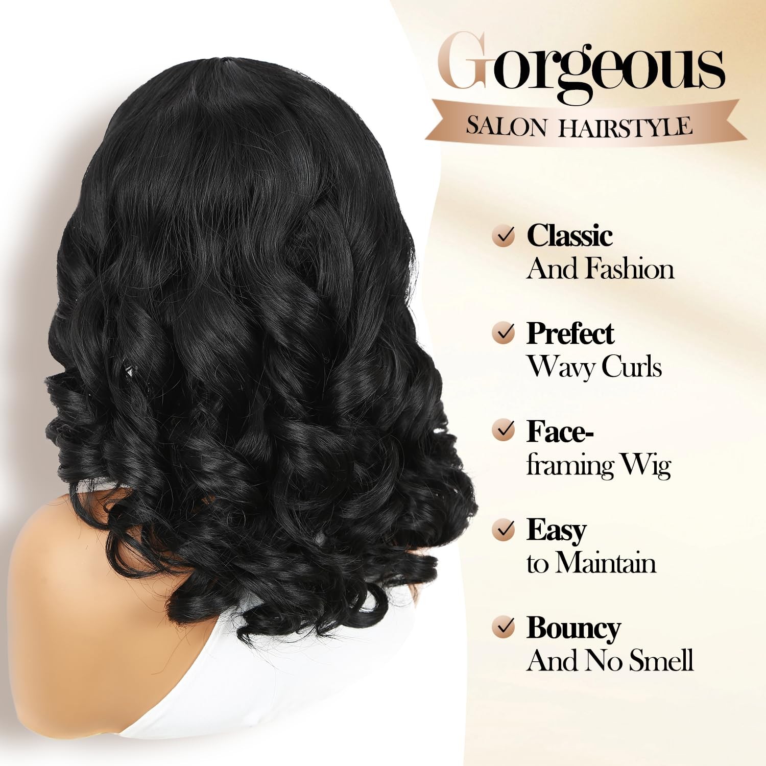 Wiger Short Wavy Wigs For Women Black Body Wave Hair Wig 16 Inch Middle Part