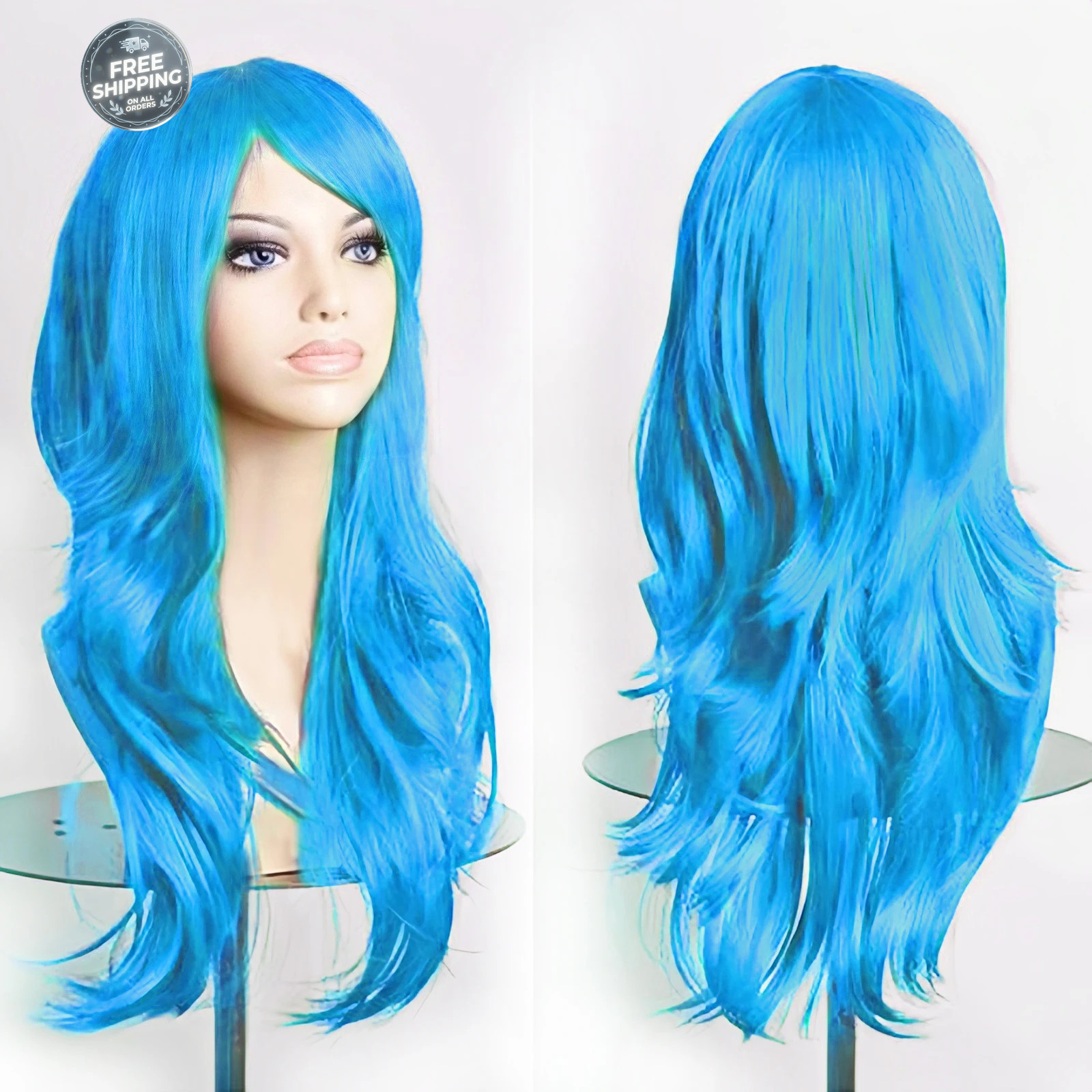 70cm Long Pink Purple Wavy Synthetic Cosplay Wig Fake Hairpieces for Women