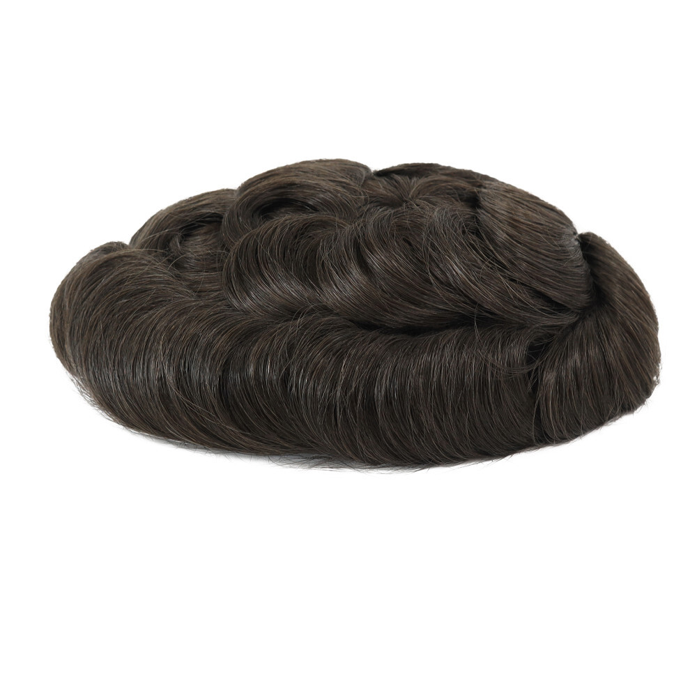 Mens Hair Toupee System Full French Lace Human Hair Reoplacement Dark Brown #2