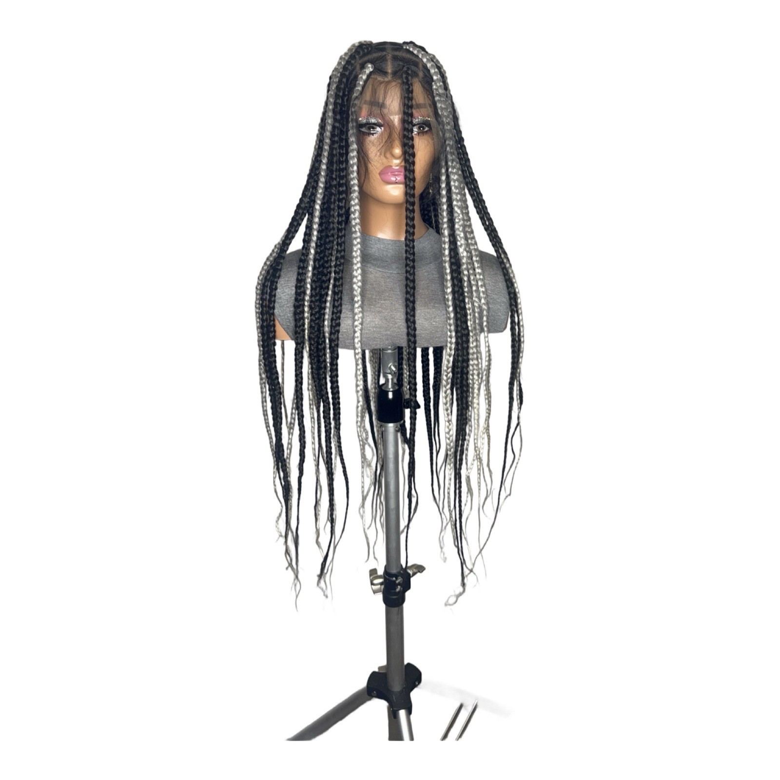 Women’s Synthetic Braided Lace Front Wig Free-Part Black/Gray 31-40in