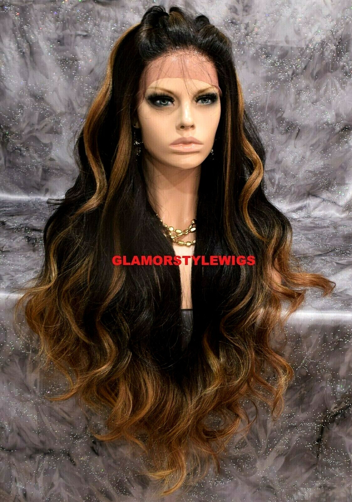 360 Free Part Human Hair Blend Lace Front Wig Long Ombre Brown Golden Blonde Mix