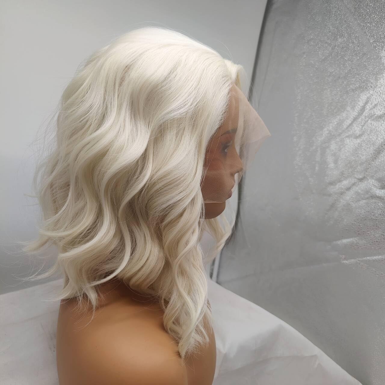 Xiweiya 60 Platinum Blonde Curly Wig Short Blonde Lace Front Wig Natural White