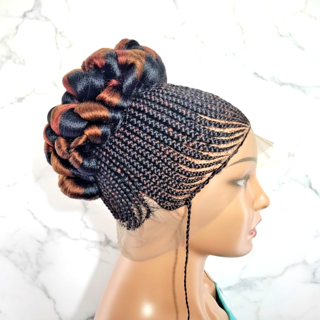 Braided Wig Cornrow with Jumbo Twist Braids Puff Knots. Full Lace with Baby Hair