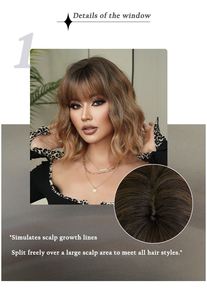 Orange gold wool curly wig full head covering hairstyle with wavy short curly