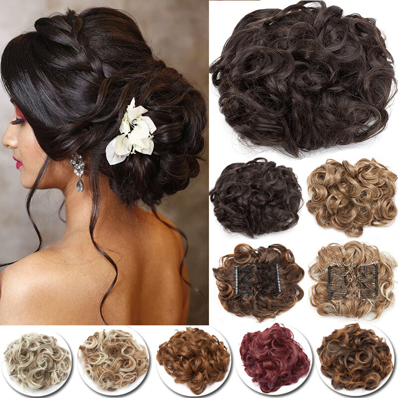Large Thick Curly Bun Hair Piece Scrunchie Updo Clip in Hair Extensions as Real
