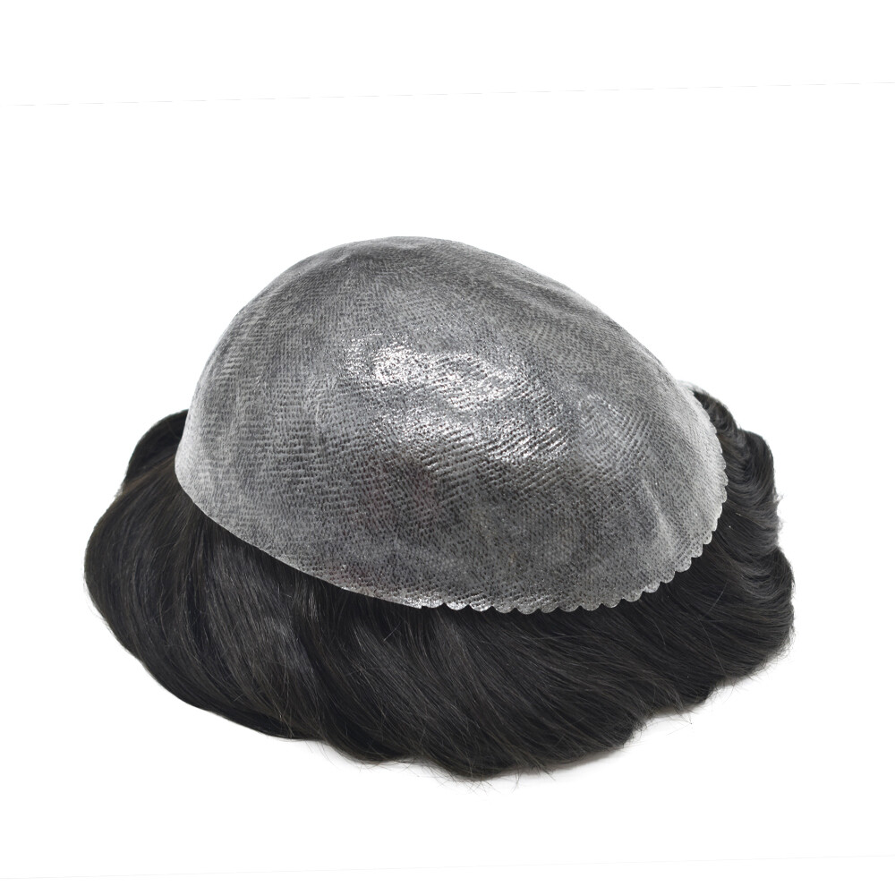 Full Poly Skin Mens Toupee 0.08mm PU Human Hair System Replacement Wig for Men