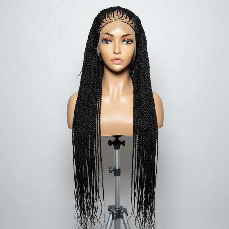 Black Braided Wig. Cornrow Twist Braids. Full Lace with Baby Hair.