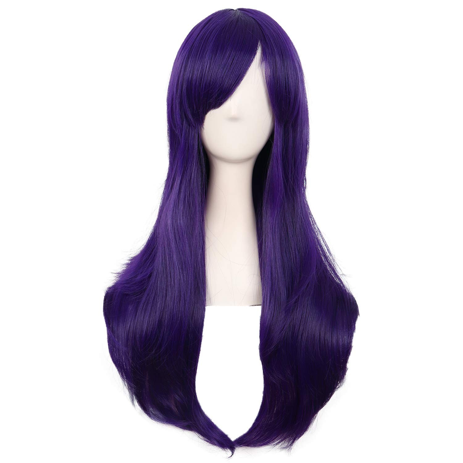 Modern Dark Purple Curly Wig 70cm with Adjustable Cap for Cosplay