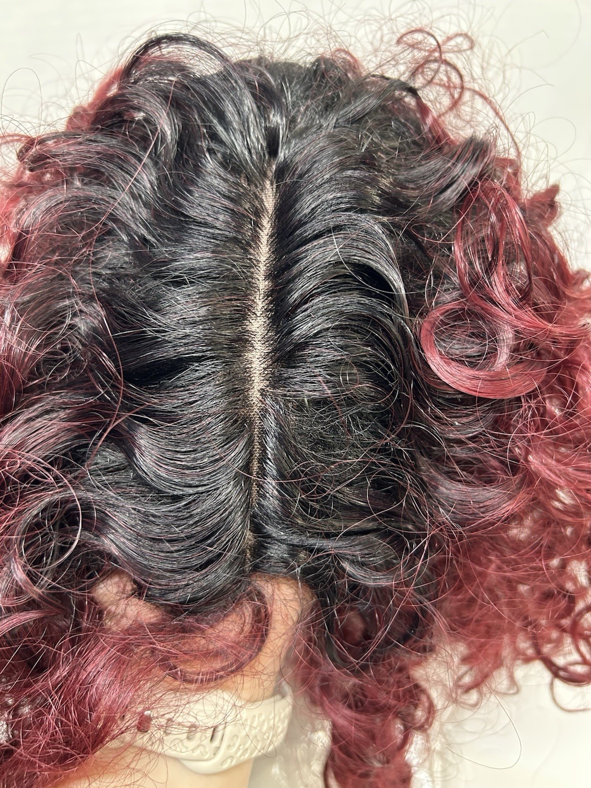 Aurry Bene KD1g Curly C-Part Wig Classic Cap Human Hair Blend Burgundy/Black