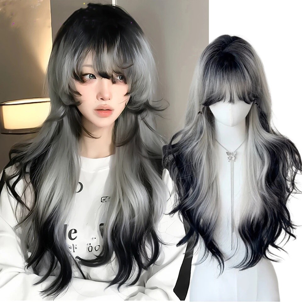 Long Synthetic Wig with Bangs Cosplay Party Halloween Wig for Women Girls
