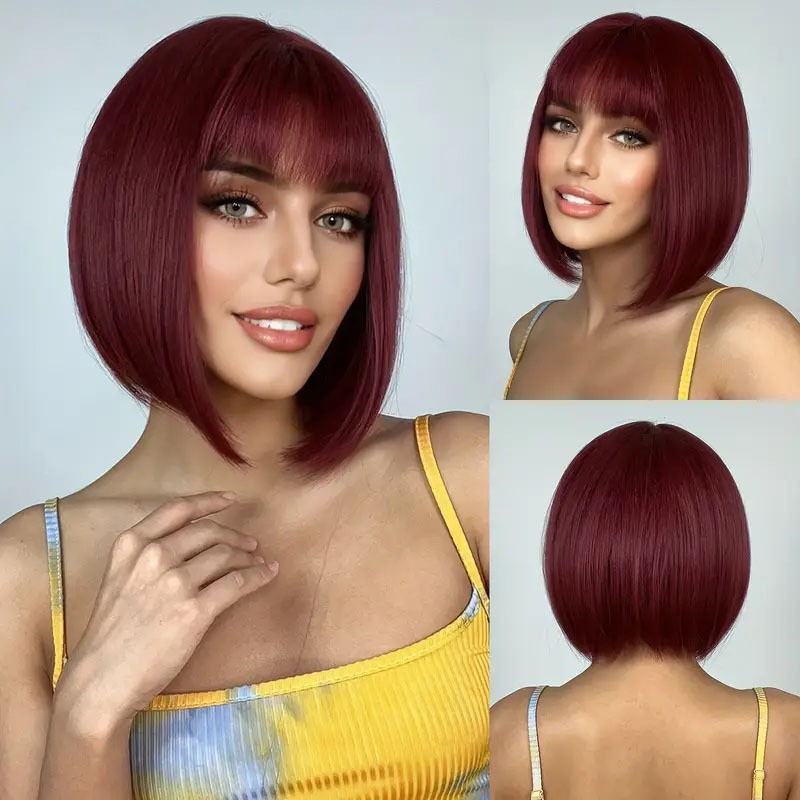 10in Women’s Bob with Bangs Synthetic Wig Heat Resistant Cosplay Party