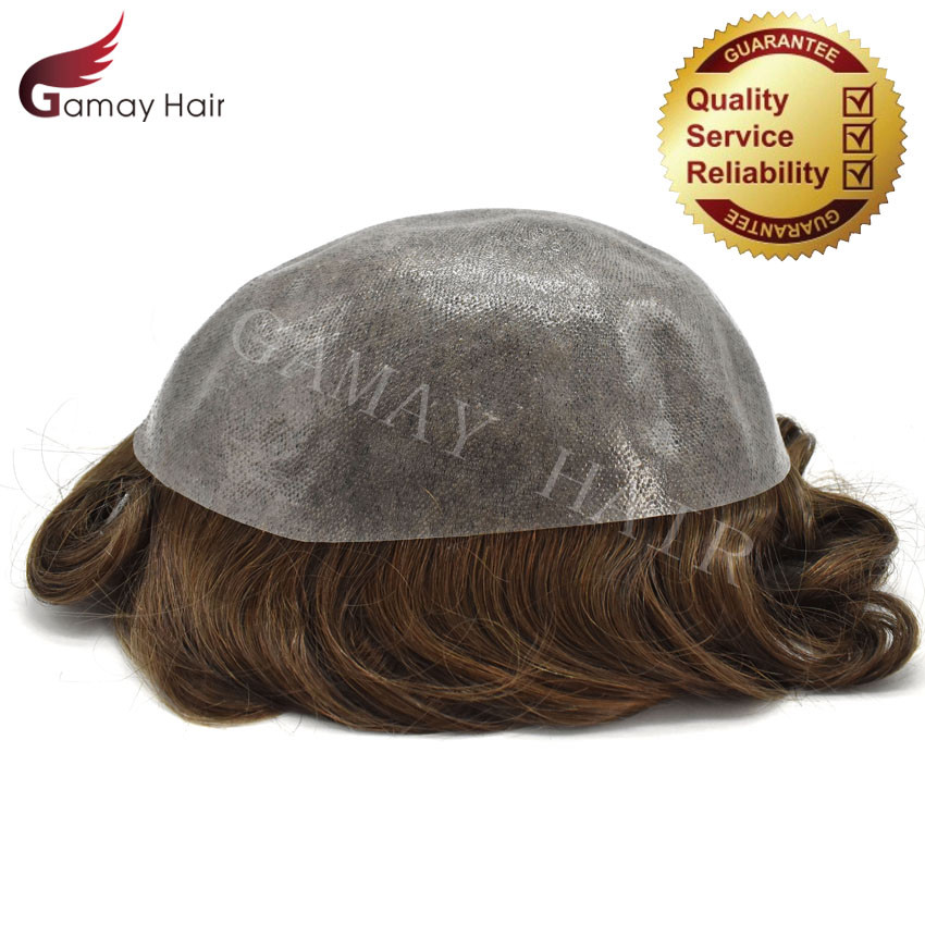 Full PU Mens Toupee Durable Poly Invisible Thin Skin Human Hairpiece Wig PAPY