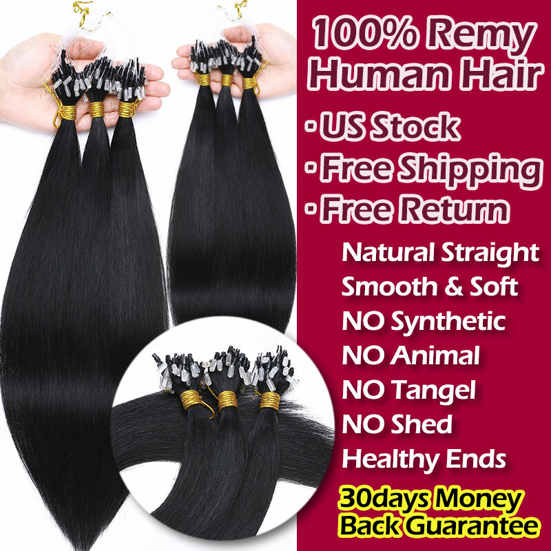 Brown 100% Human Hair Micro Ring Tip Loop Beads Remy Hair Extensions 1g/s Black