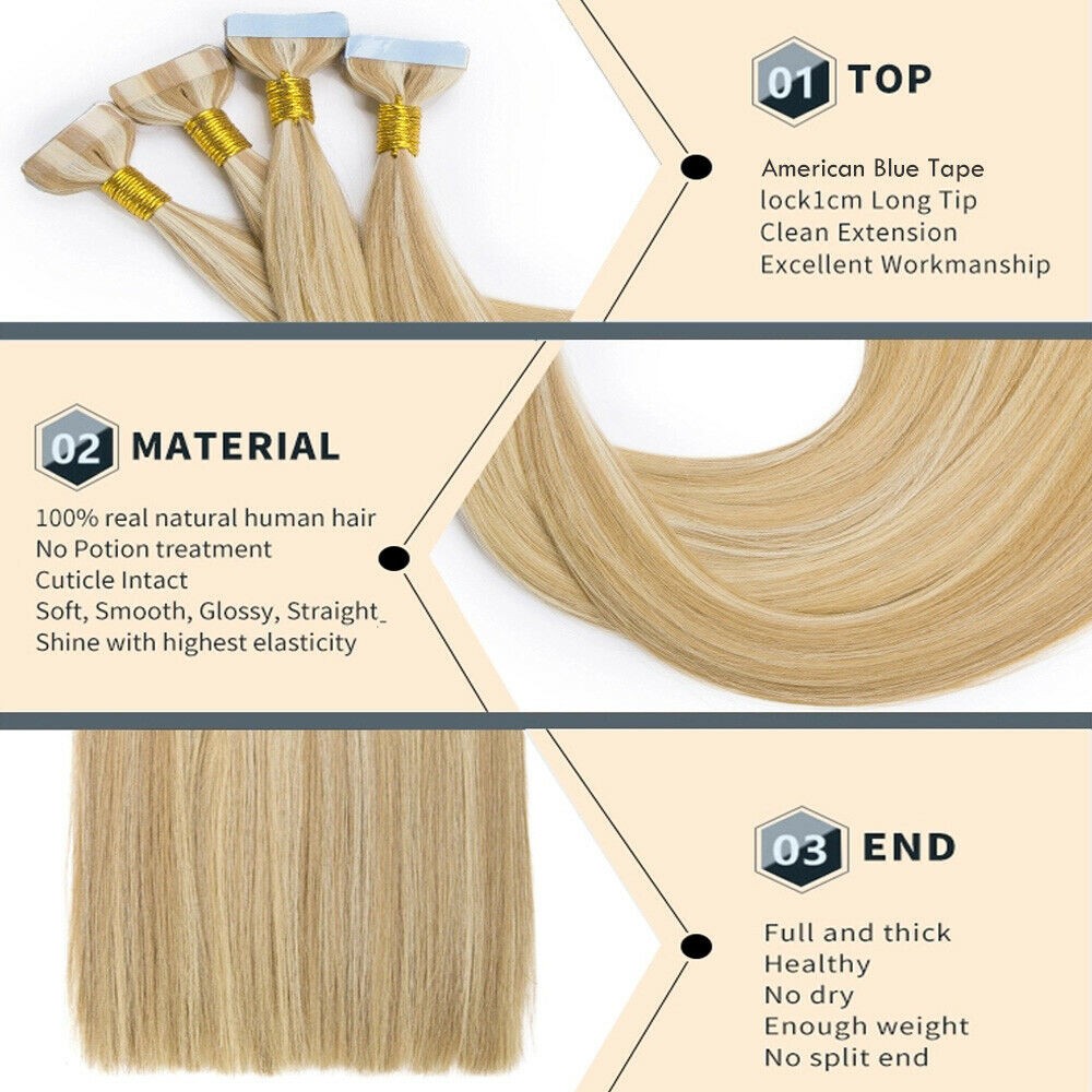 Tape in Hair Extensions Remy Human Hair Tape on Invisible Skin Weft Indian Hair