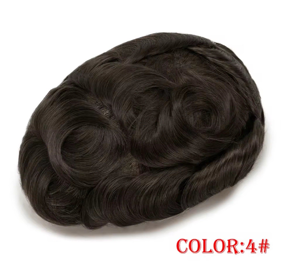 Men’s Human Hair Toupee Hairpiece Lace Base Adhesive Tape-In Wavy 5x7in