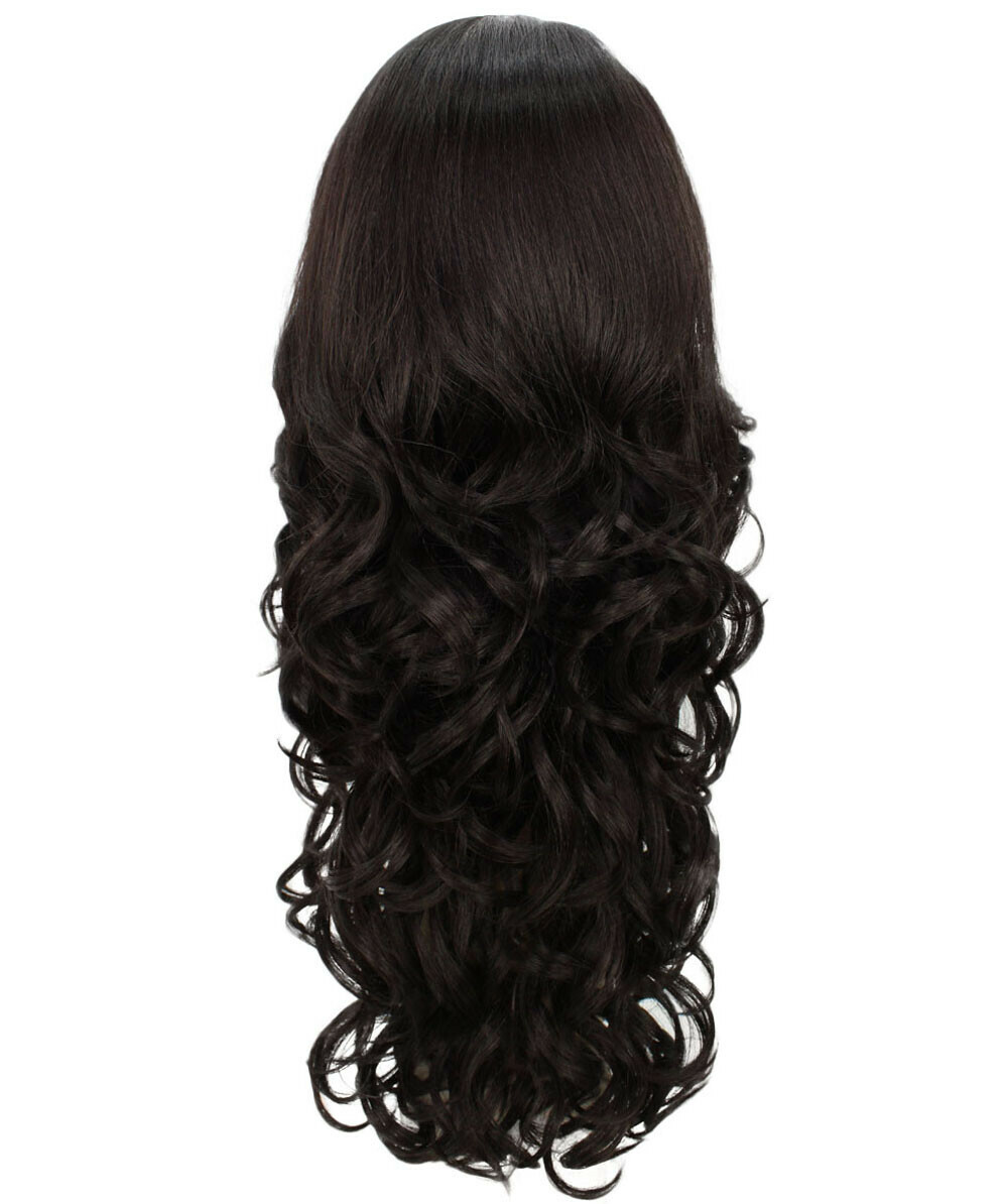 LUXLUXE Kendra Wavy 24.5″ Long 13×2.5 Hand-Tied Lace Front Wig, Dark Brown